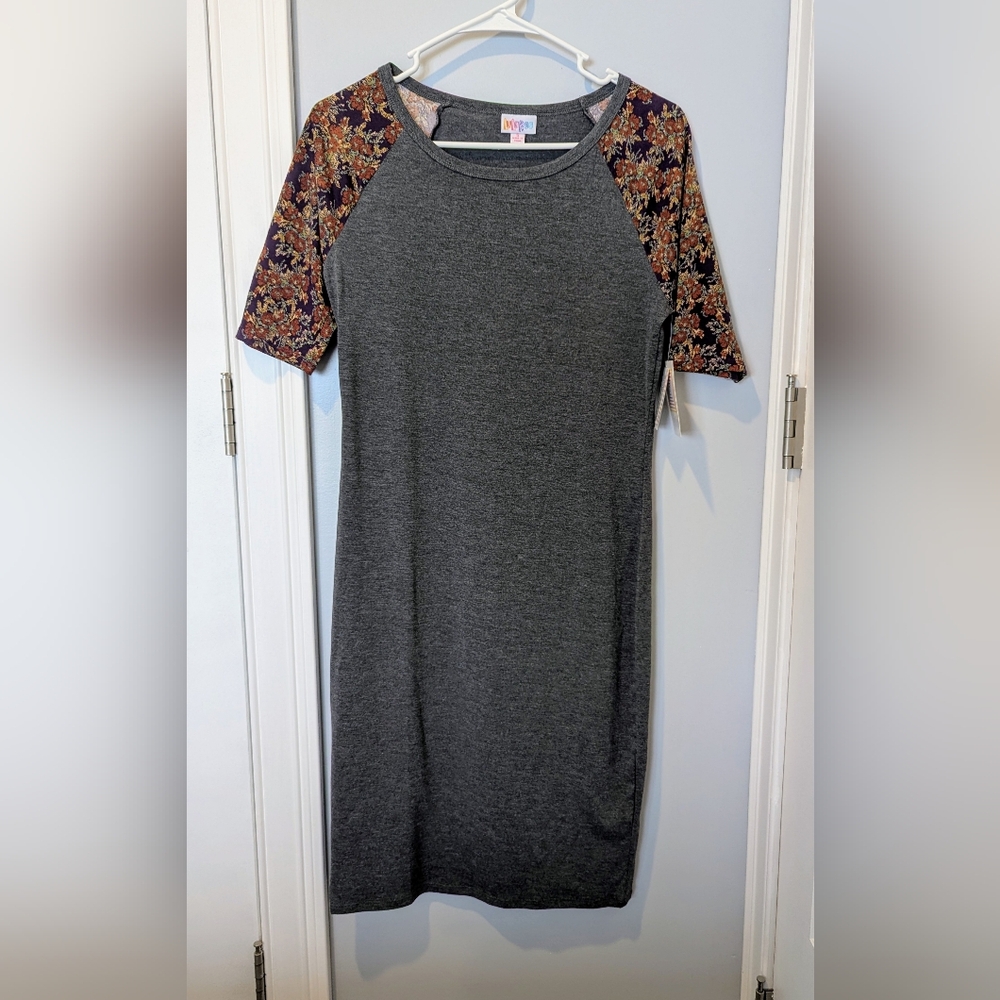 LuLaRoe Gray Sheath Midi Dress with Raglan Sleeves